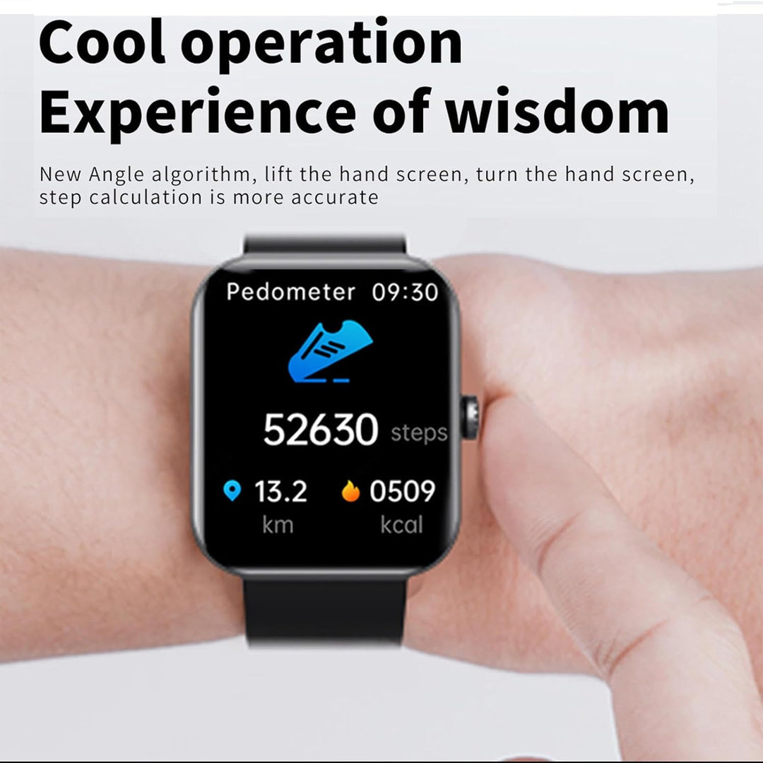 Unisex smartklocka med GPS och hälsomonitorering, elegant design, stor skärm, passar till vardag och träning.