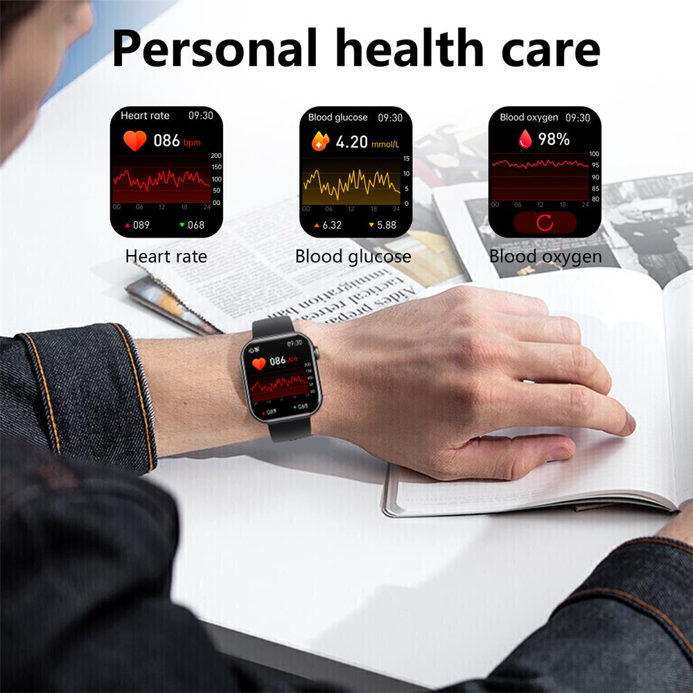 Unisex smartklocka med hälsoövervakning och anpassningsbart utseende, elegant design för träning och vardag.