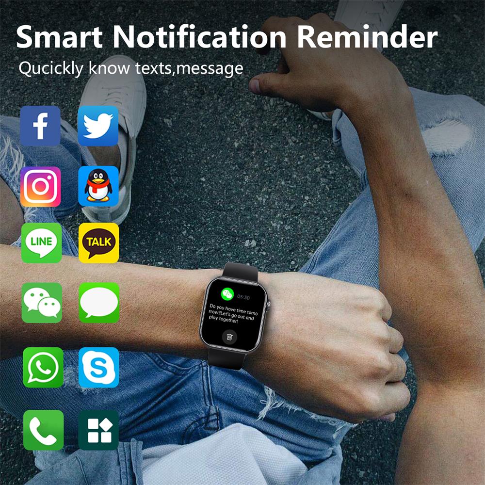 Unisex smartklocka med hälsoövervakning och anpassningsbart utseende, elegant design för träning och vardag.