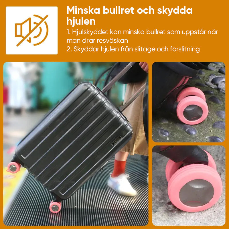 "Universella silikon hjulskydd för resväskor - färgglada och skyddande, minskar transportbuller och passar 4-7 cm hjul."