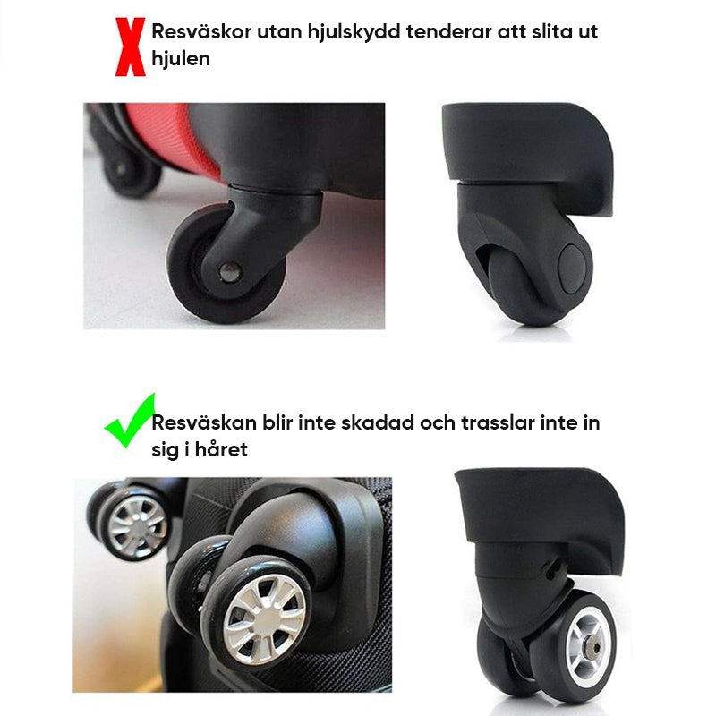 "Universella silikon hjulskydd för resväskor - färgglada och skyddande, minskar transportbuller och passar 4-7 cm hjul."