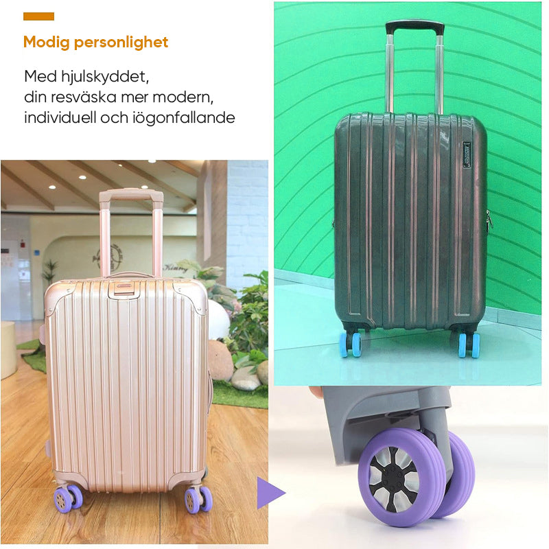 "Universella silikon hjulskydd för resväskor - färgglada och skyddande, minskar transportbuller och passar 4-7 cm hjul."