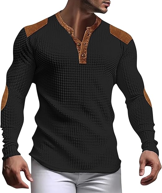 "Våfflad Herr Henley Skjorta i grått, långärmad och andningsbar. V-ringad design, idealisk för alla säsonger."