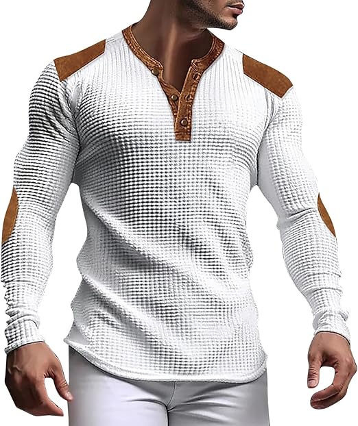 "Våfflad Herr Henley Skjorta i grått, långärmad och andningsbar. V-ringad design, idealisk för alla säsonger."