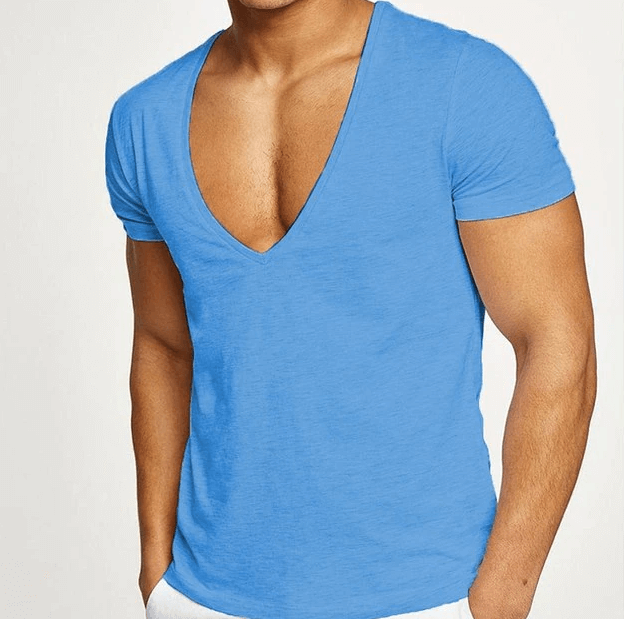 "V-hals T-shirt herr i bomullsblandning, slank passform, grå färg, stilig och bekväm för vardagen."