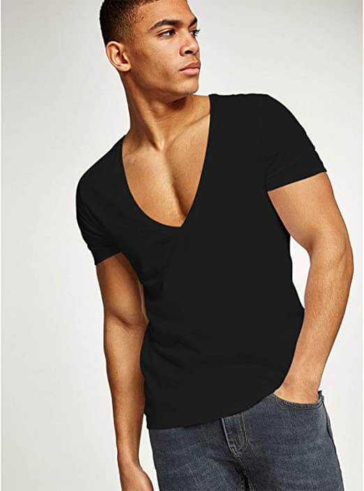 "V-hals T-shirt herr i bomullsblandning, slank passform, grå färg, stilig och bekväm för vardagen."