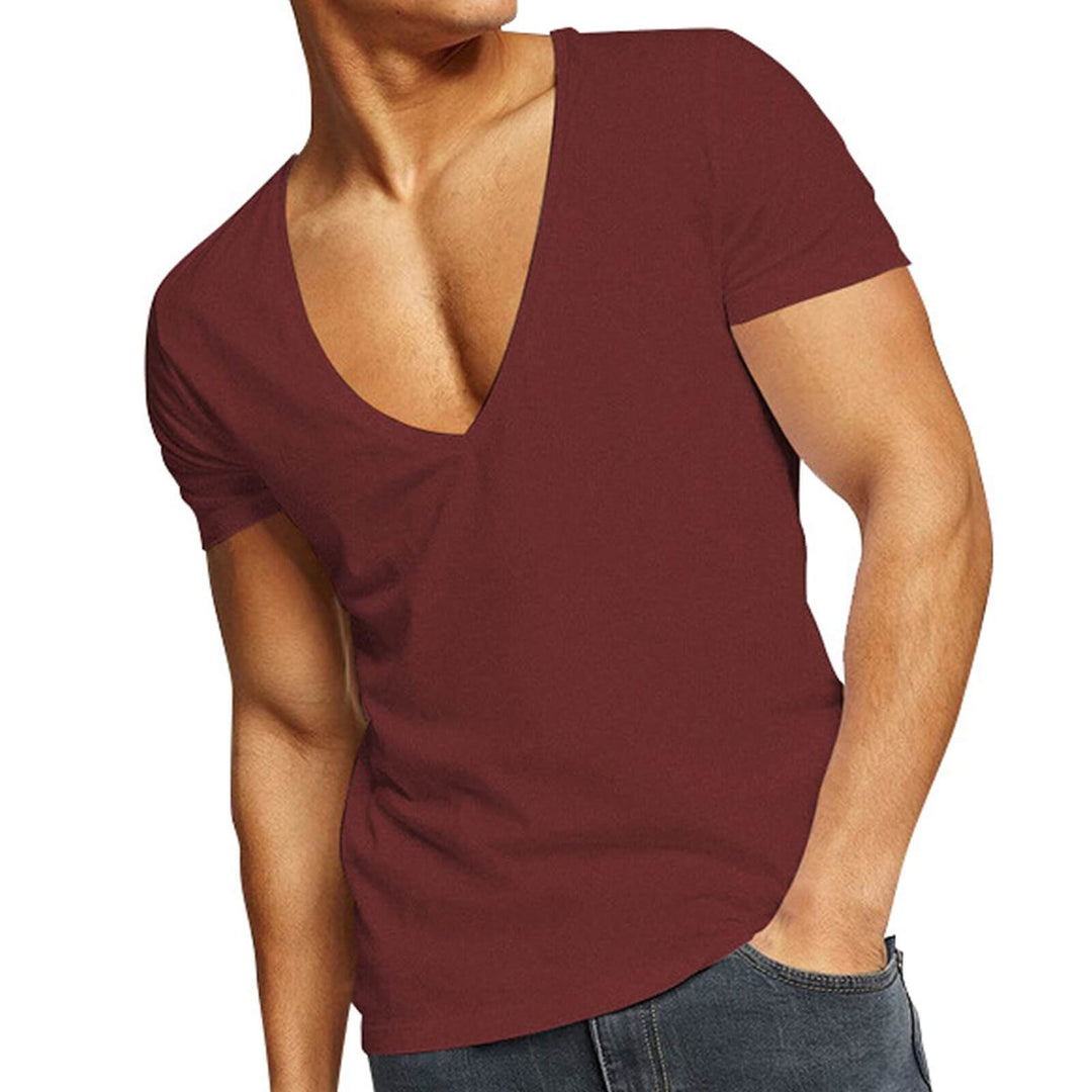 "V-hals T-shirt herr i bomullsblandning, slank passform, grå färg, stilig och bekväm för vardagen."