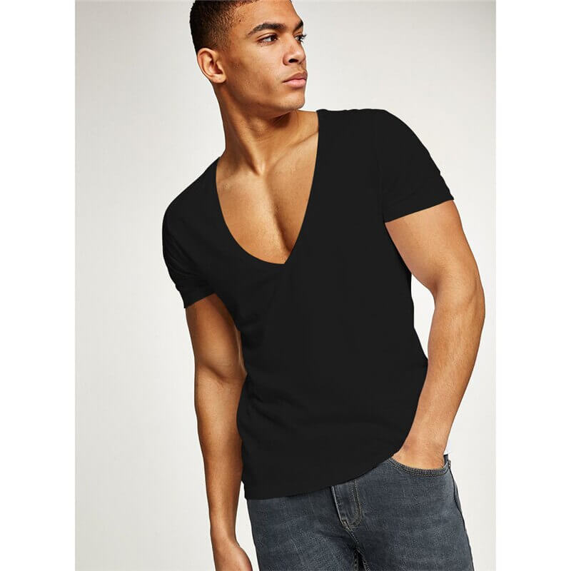 "V-hals T-shirt herr i bomullsblandning, slank passform, grå färg, stilig och bekväm för vardagen."