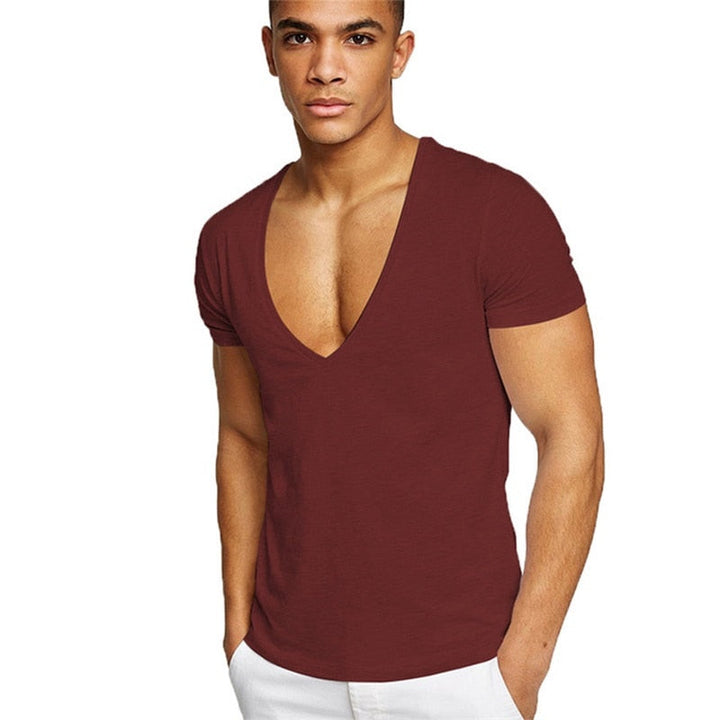 "V-hals T-shirt herr i bomullsblandning, slank passform, grå färg, stilig och bekväm för vardagen."