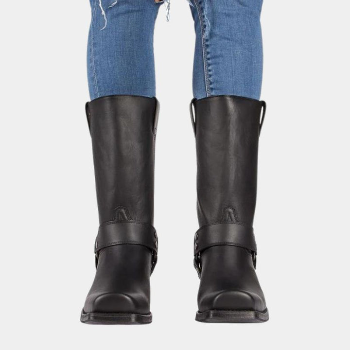 "Vintage herr cowboy stövlar för höst och vinter, högkvalitativt PU-läder, klassisk och stilren westernlook."