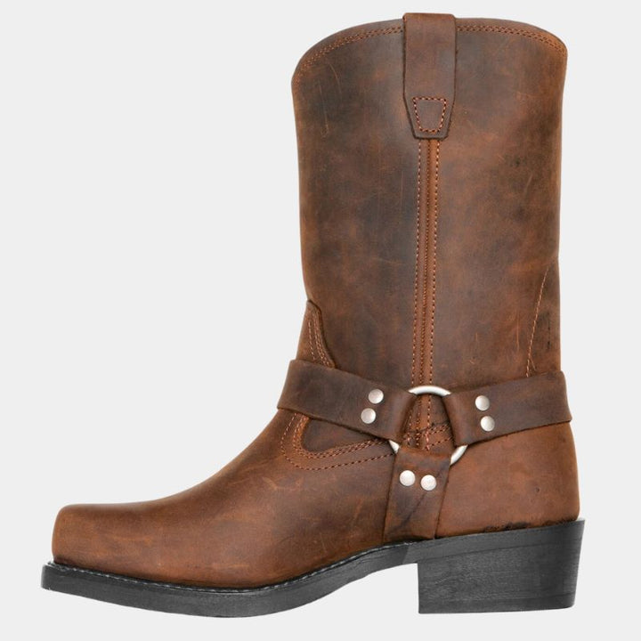 "Vintage herr cowboy stövlar för höst och vinter, högkvalitativt PU-läder, klassisk och stilren westernlook."