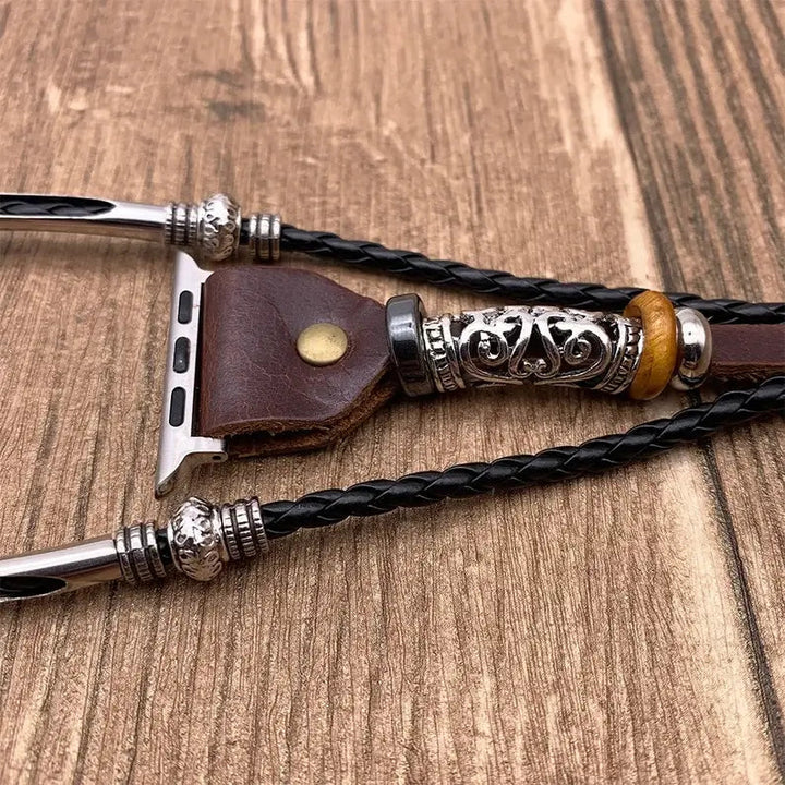 "Vintage klockarmband i PU-läder för Apple Watch, svart eller brunt. Elegant design, perfekt damaccessoar."
