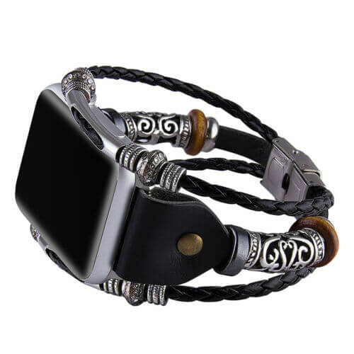 "Vintage klockarmband i PU-läder för Apple Watch, svart eller brunt. Elegant design, perfekt damaccessoar."