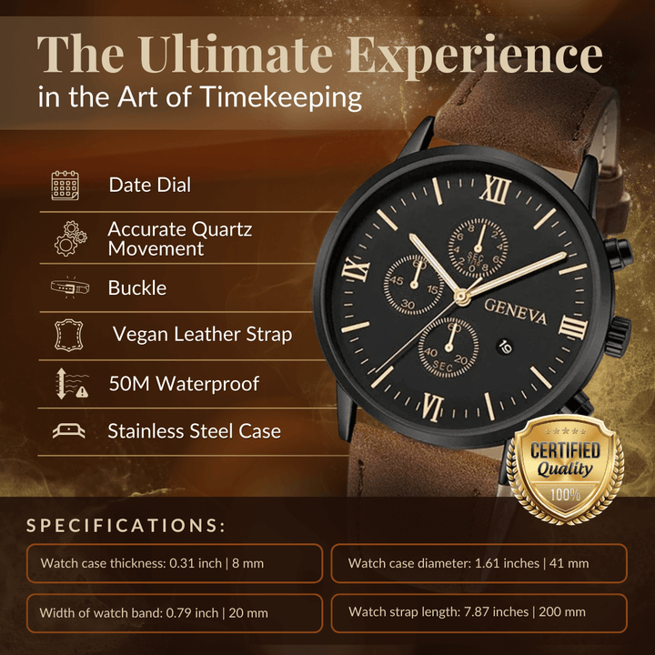 Elegant Analog Quartz Watch with Leather Strap