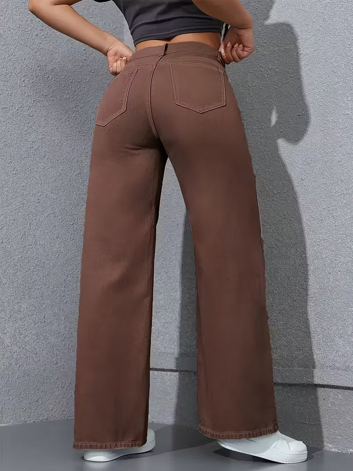 Dam Hög Midja Vida Jeans i Armégrön