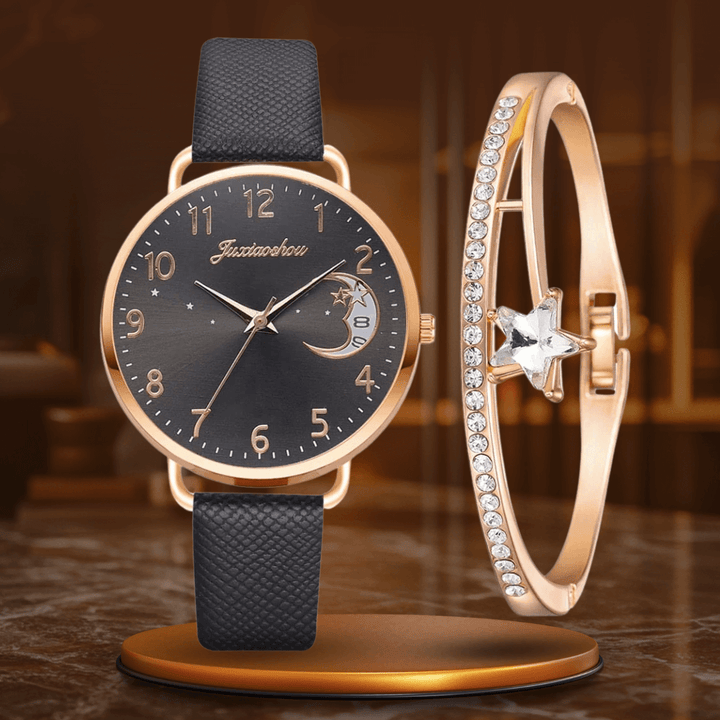 Elegant Moon Dial Watch & Bracelet Set