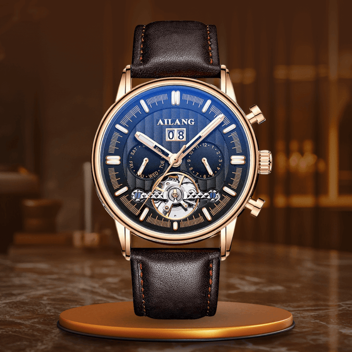 Elegant Tourbillon-klocka med läderrem