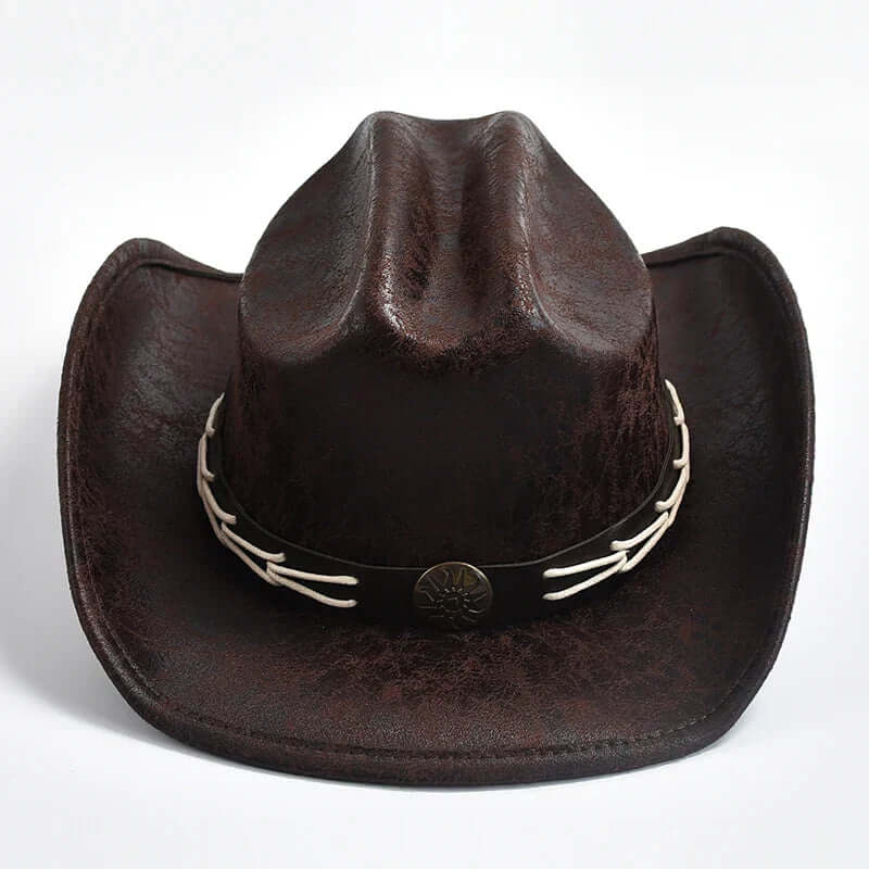 Cowboyhatt i läder med benpärlor – Westernstil
