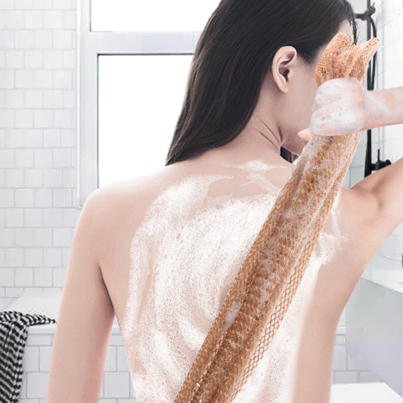"Afrikanskt exfolieringsnät i nylon, blått, grovmaskigt för effektiv hudvård. Perfekt för hela kroppen, även svåråtkomliga om