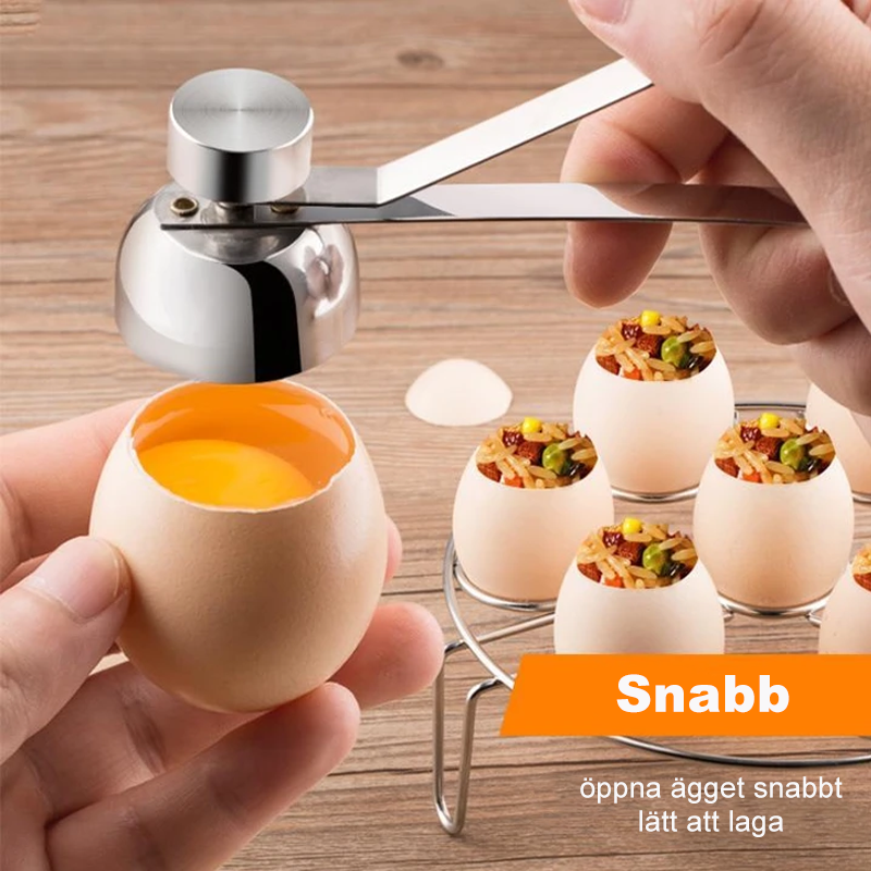 "Äggskalsöppnare i rostfritt stål för köket, silverfärgad, elegant och hållbar, skär ägg perfekt."