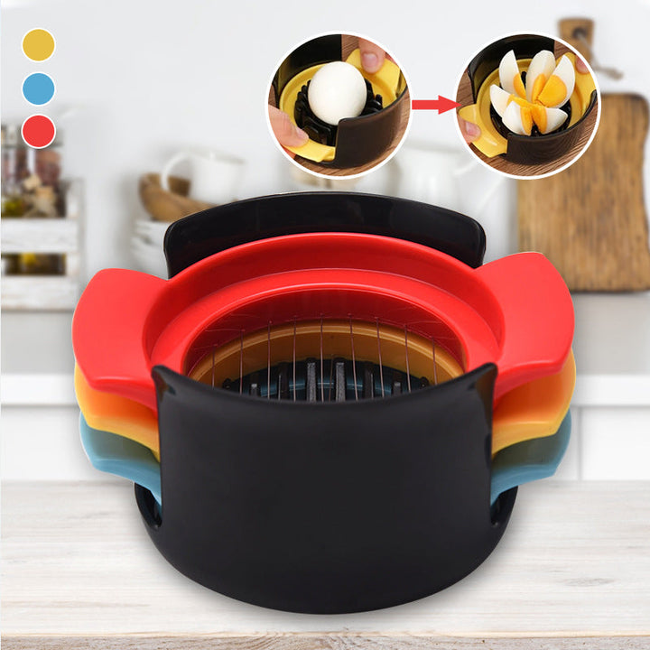 "Äggskärare i rostfritt stål och ABS, elegant design, med ergonomiskt handtag, perfekt för enkel äggskivning."