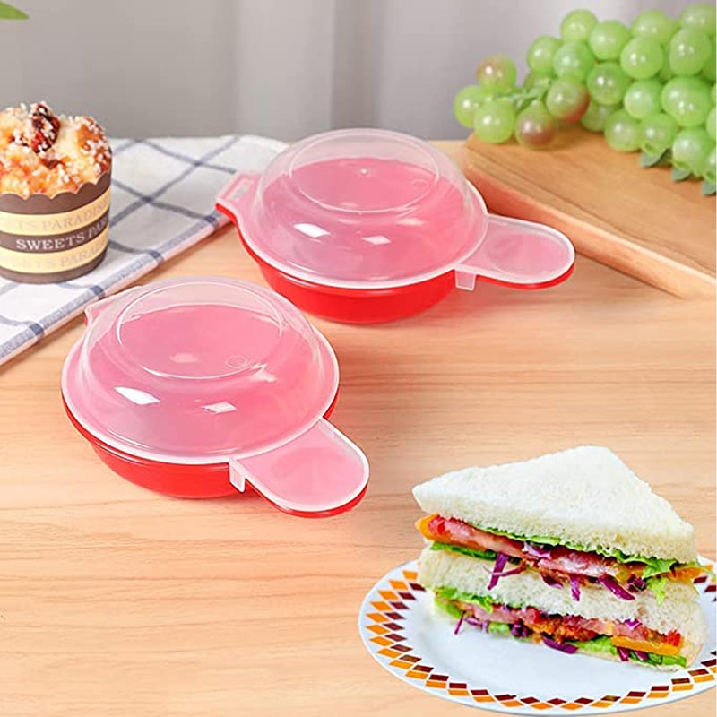 "Äggwich äggkokare i mikrovågsugn, rund design, fri från BPA, non-stick yta, perfekt för frukostmackor, enkel rengöring."