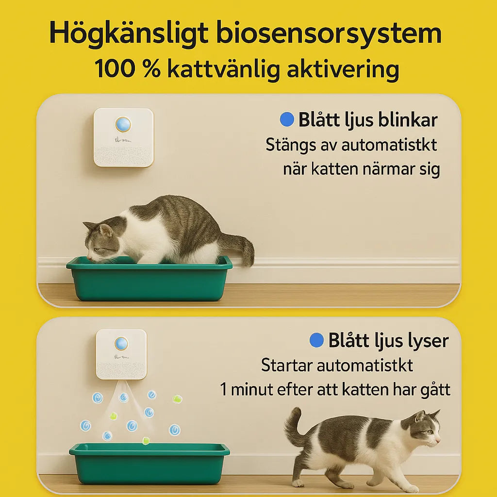 Antibakteriell Airclean luftrenare, designad för kattlådor, för ren och fräsch luft.