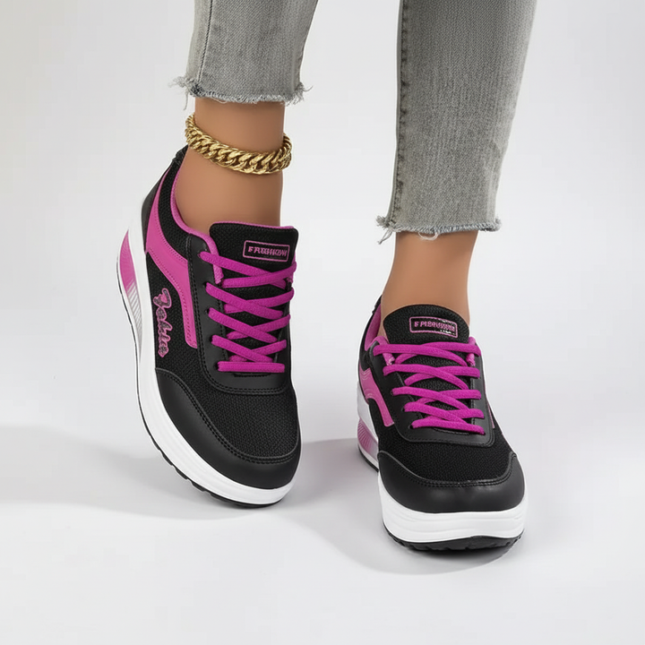 Närbild på Amelie damsneakers, detaljerad textur av komfortskor, dämpade för vardag.