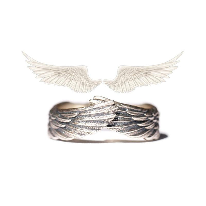 "Änglavinge ring i silver för kvinnor med justerbar storlek, elegant design, symboliserar hopp och kärlek, nickfri."