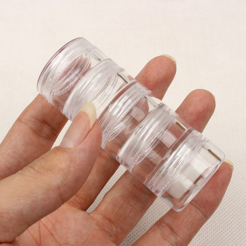 "Anslutna transparenta förseglade plastflaskor 5-pack, kompakt design, transparent ABS, perfekt förvaring"