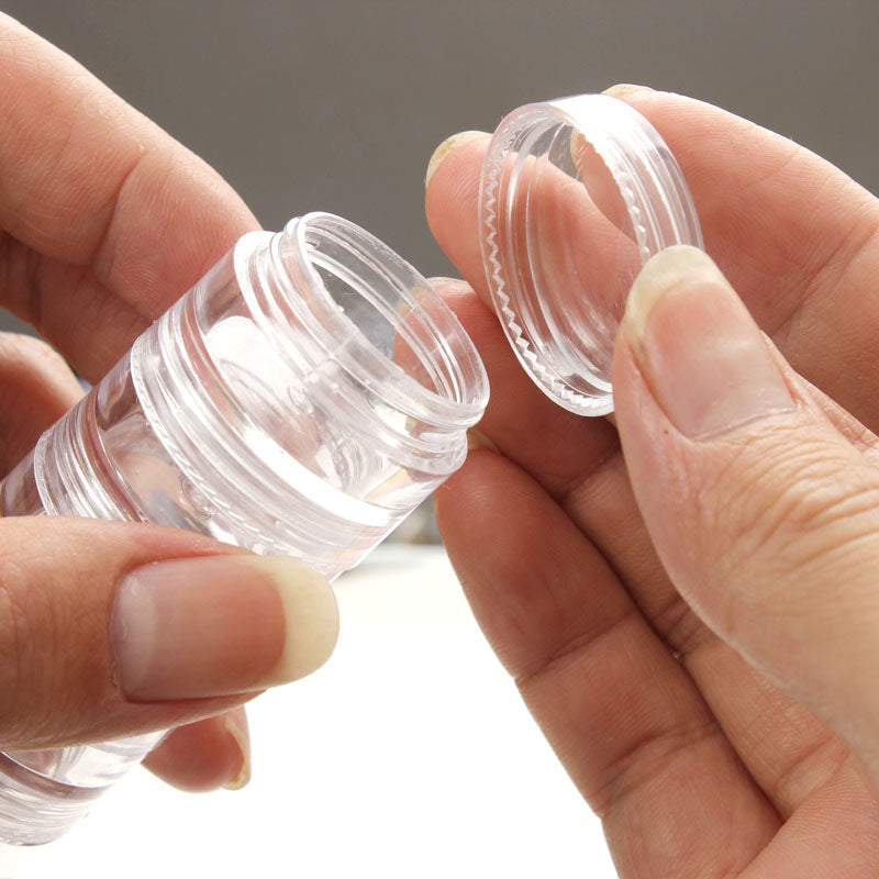 "Anslutna transparenta förseglade plastflaskor 5-pack, kompakt design, transparent ABS, perfekt förvaring"