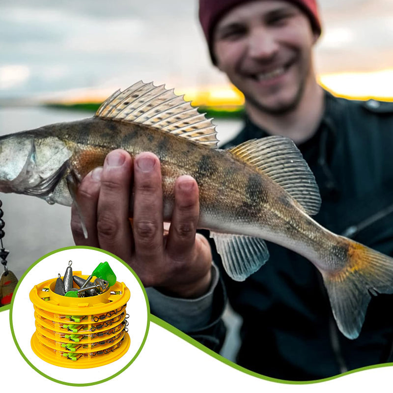 "Anti-tanglesnörkrok för fiske, inkl. förvaringsbox, i plast med flera fack och spännband, för bättre fiskelycka."