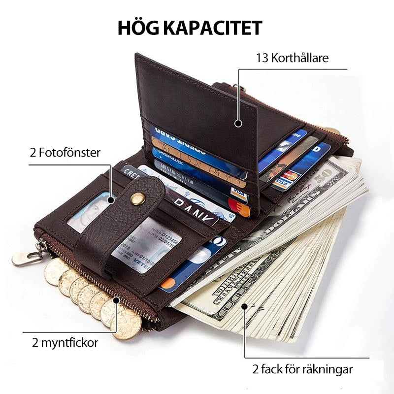 "Antimagnetisk äkta läderplånbok med tofs och kedja, ljusbrun med säker kedja, modern och elegant design."