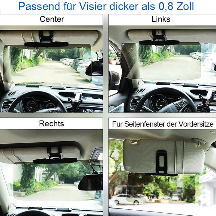 "Antireflex solskydd för bil, transparent design, blockerar solljus effektivt. Enkel installation för bättre sikt."