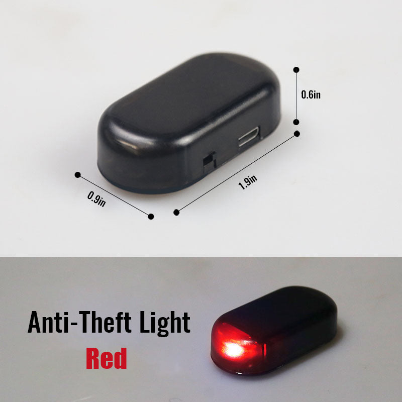 "Antistöld LED-ljus för fordon, solenergi, kompakt design med röda och blå blinkande ljus för ökad säkerhet."