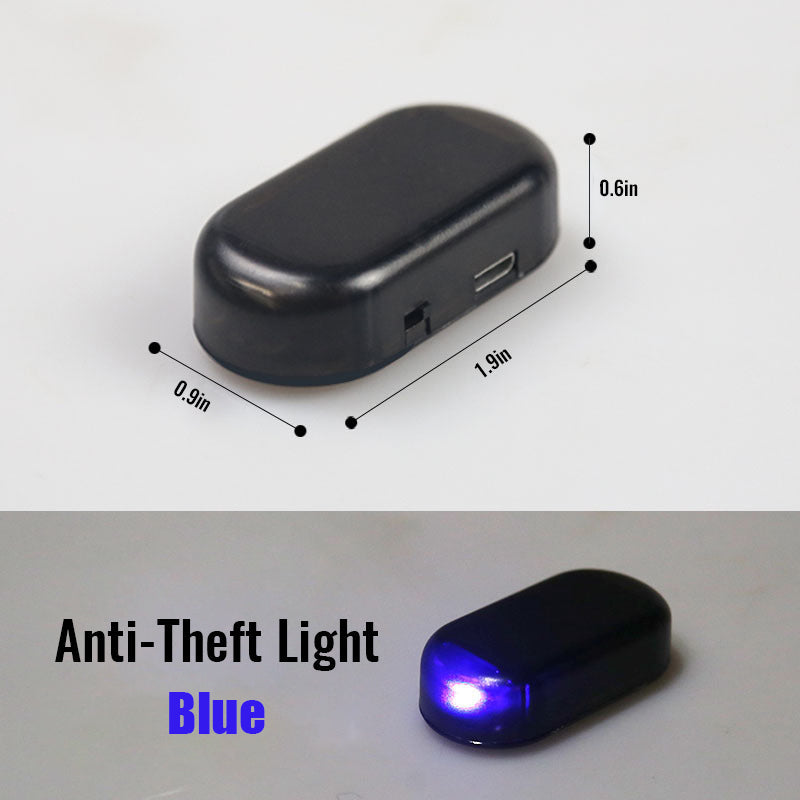 "Antistöld LED-ljus för fordon, solenergi, kompakt design med röda och blå blinkande ljus för ökad säkerhet."