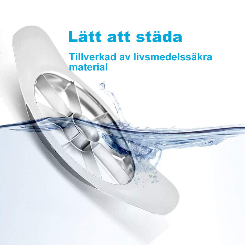 "Äppeldelare i robust rostfritt stål, åtta blad, brytsäker design, skär enkelt perfekta äppelskivor, köksredskap."