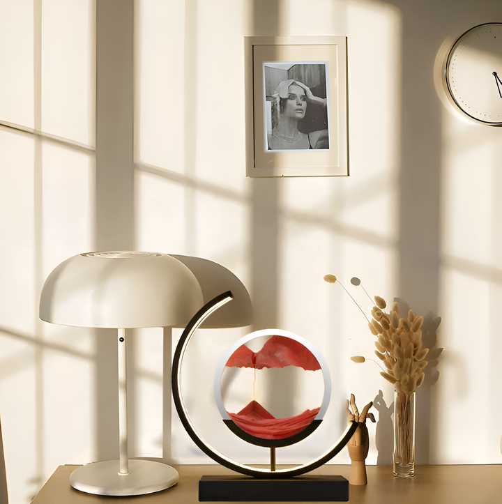 Stilren Sand Glow sandlampa. Appstyrd bordslampa som skapar lugnande sandmönster & varmt dimbart LED-ljus.