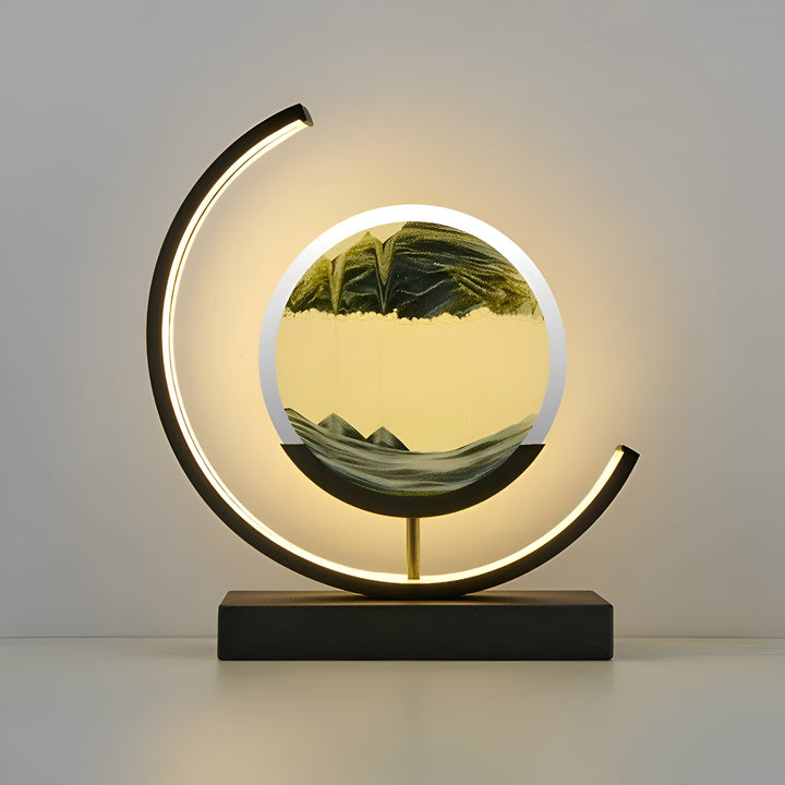 Dimmbar sandlampa, modell Sand Glow. Appstyrd bordslampa med LED-belysning & fascinerande sandkonst.