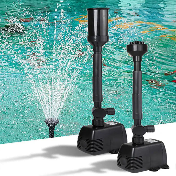 AquaFlex Pro fontänpump med flera munstycken för trädgårdsdammar och fågelbad, skapar vackra vattenfunktioner.