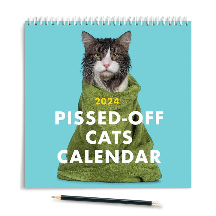 "Arg Kattkalender 2024: Charmig kalender med uttrycksfulla, humoristiska kattbilder, perfekt present för kattälskare."