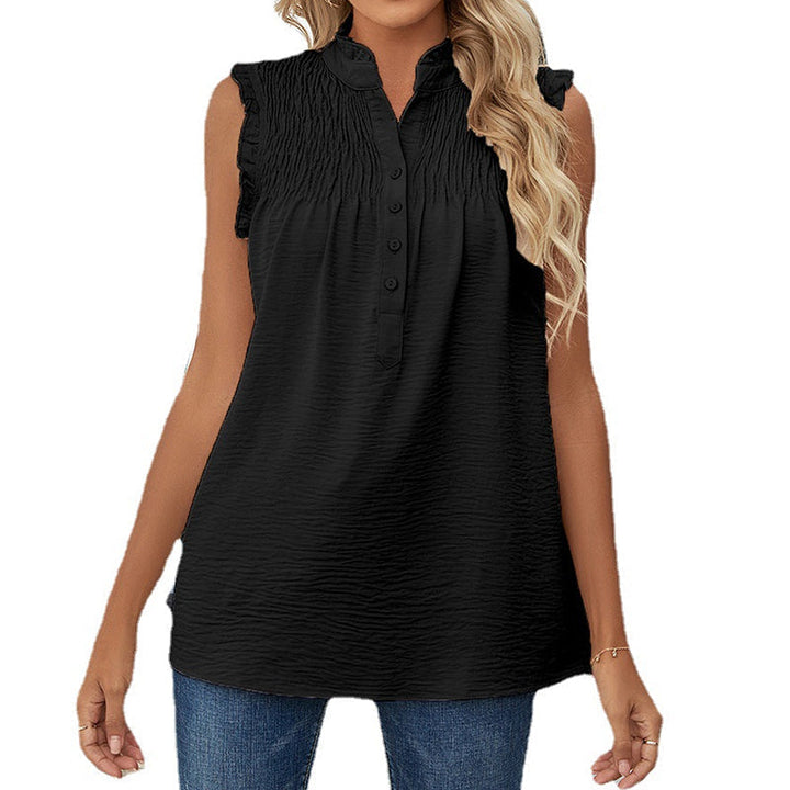 "Ärmfri damtopp med veck och knappar i ljusgrön, sommarstil. Perfekt för stranddagar och kvällar. Material: polyester."