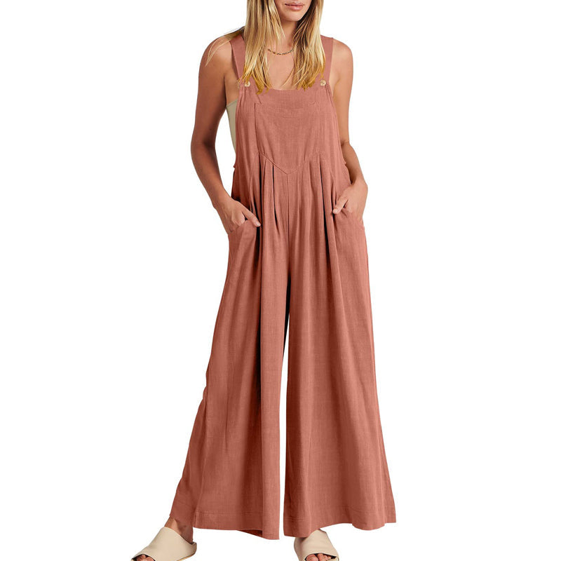 "Ärmlös blommig jumpsuit för kvinnor, vida ben, justerbara spaghetti-remmar, trendig och elegant, bekvämt polyester"