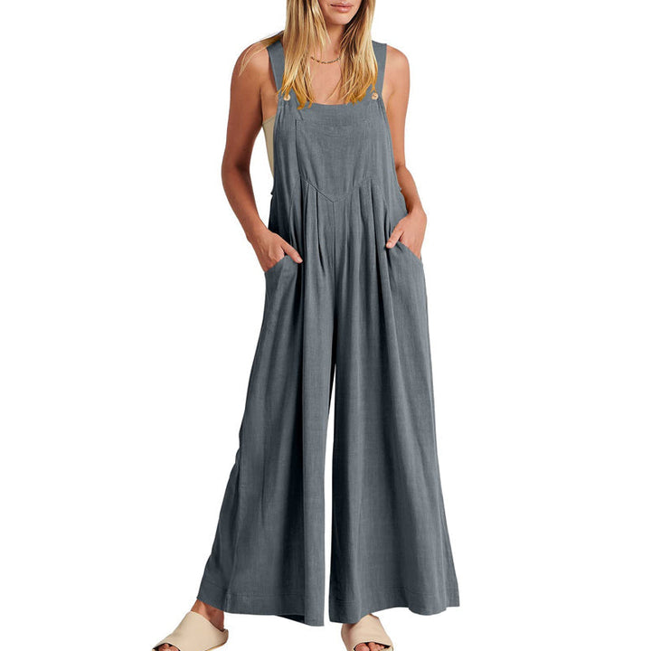 "Ärmlös blommig jumpsuit för kvinnor, vida ben, justerbara spaghetti-remmar, trendig och elegant, bekvämt polyester"