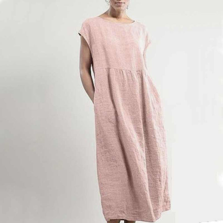 "Ärmlös sommarklänning för kvinnor med ficka i A-linje, lätt polyester, chic stil, flera färger, smickrande passform."