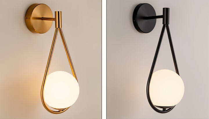 Dekorativ ArtLoop droppformad vägglampa, modern LED-belysning för sovrum eller kontor.