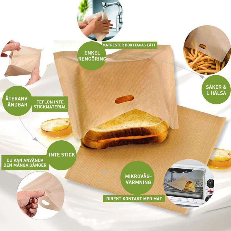 "Återanvändbar teflon-grillpåse i glasfiber, säker för matlagning. Perfekt för grill, mikrovågsugn. Lätt, värmetålig, giftfri