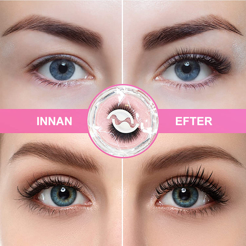 "Återanvändbara självhäftande ögonfransar, naturligt fluffiga, inga lim krävs, för glamorös ögonmakeup, skönhetsprodukt."