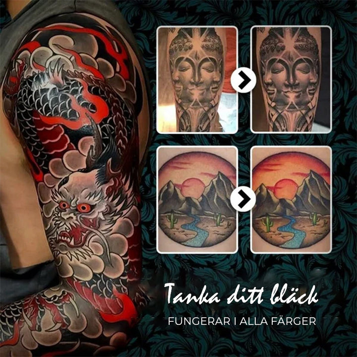 "Återfuktande tatueringsvårdssalva, burk med färgskyddande formula, främjar läkning och bevarar tattoo-färger."