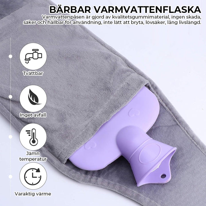 "Återfyllbar värmeflaska med mjukt plyschöverdrag, perfekt för varm och kall terapi, modern design för smärtlindring."